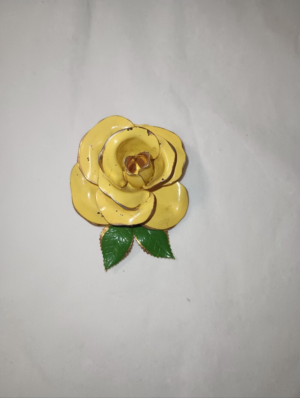 Vintage Large Enameled Yellow Rose Pin.